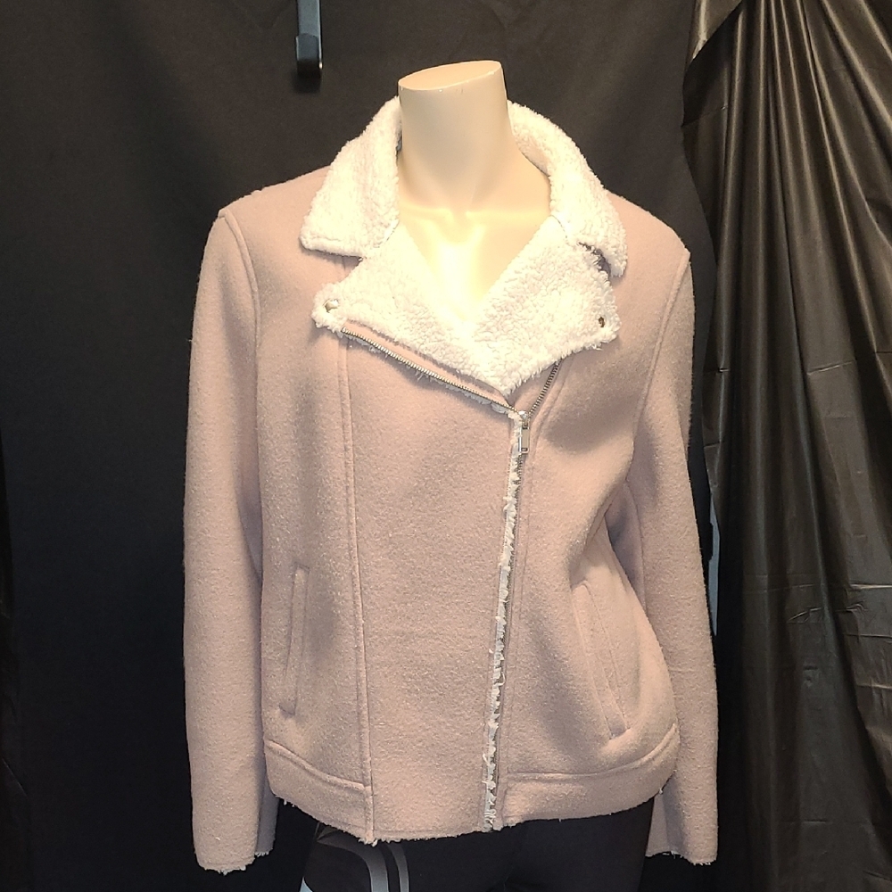 Old Navy XL Moto Sherpa Zip Up Jacket Light Blush Pink Color